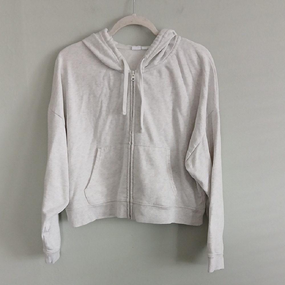 GAP Women's Pale Gray Cropped Zip Up Hoodie Size Medium